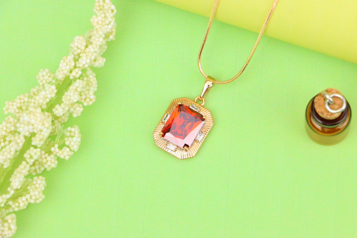 Red Rectangle Pendant with Gold Frame and Sparkling Stone Accents, XPPT1787 (2162-8)