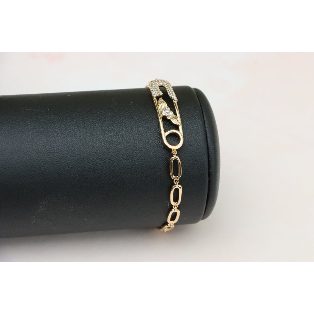 Rose Gold Safety Pin Bracelet with Wing Detail, XPBL0781 (2078-10)