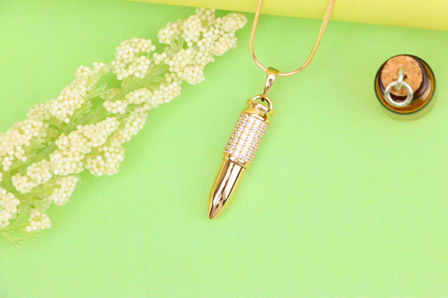Bullet Shaped Rose Gold Pendant with Sparkling Cubic Zirconia, XPPT1475 (2137-4)
