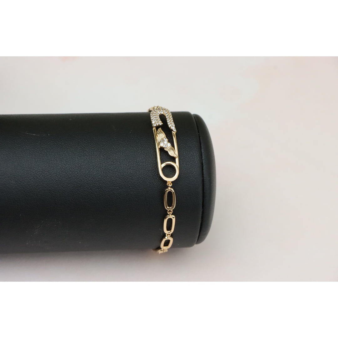 Rose Gold Safety Pin Bracelet with Wing Detail, XPBL0781 (2078-10)