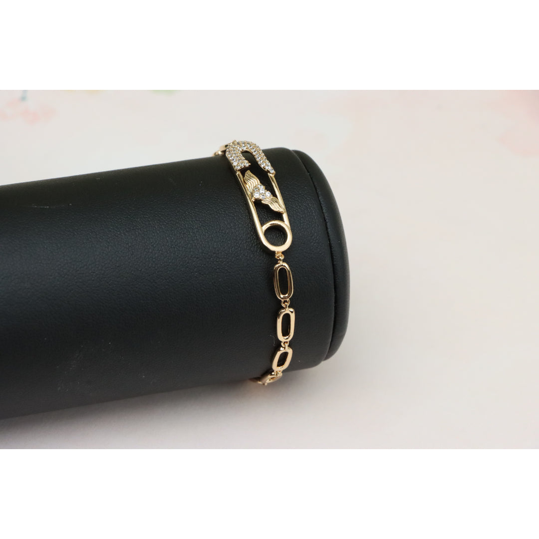 Rose Gold Safety Pin Bracelet with Wing Detail, XPBL0781 (2078-10)