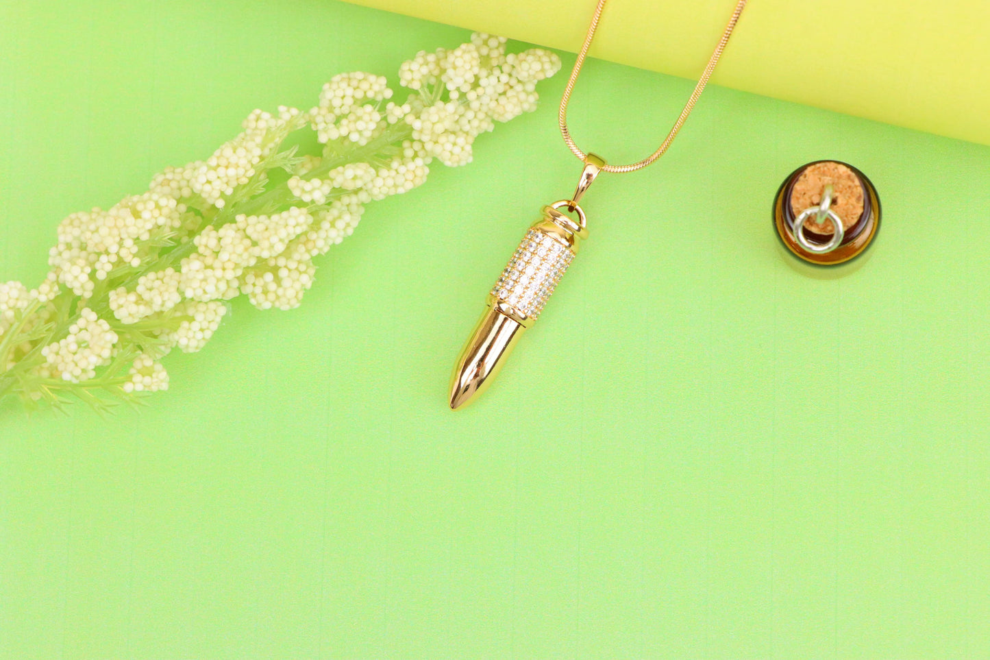 Bullet Shaped Rose Gold Pendant with Sparkling Cubic Zirconia, XPPT1475 (2137-4)