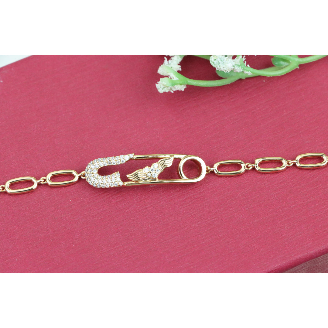 Rose Gold Safety Pin Bracelet with Wing Detail, XPBL0781 (2078-10)