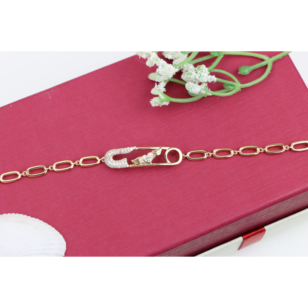 Rose Gold Safety Pin Bracelet with Wing Detail, XPBL0781 (2078-10)