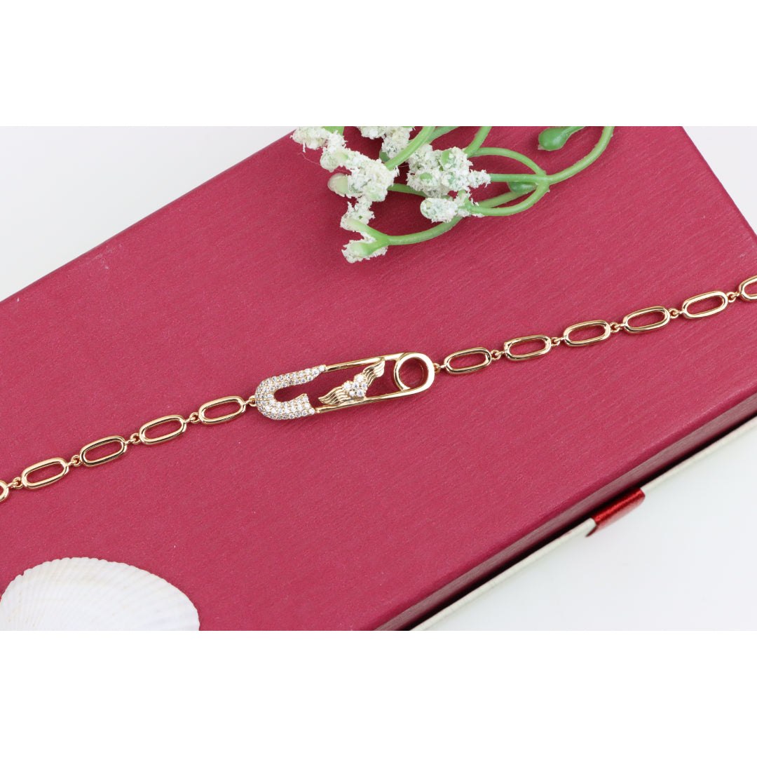 Rose Gold Safety Pin Bracelet with Wing Detail, XPBL0781 (2078-10)