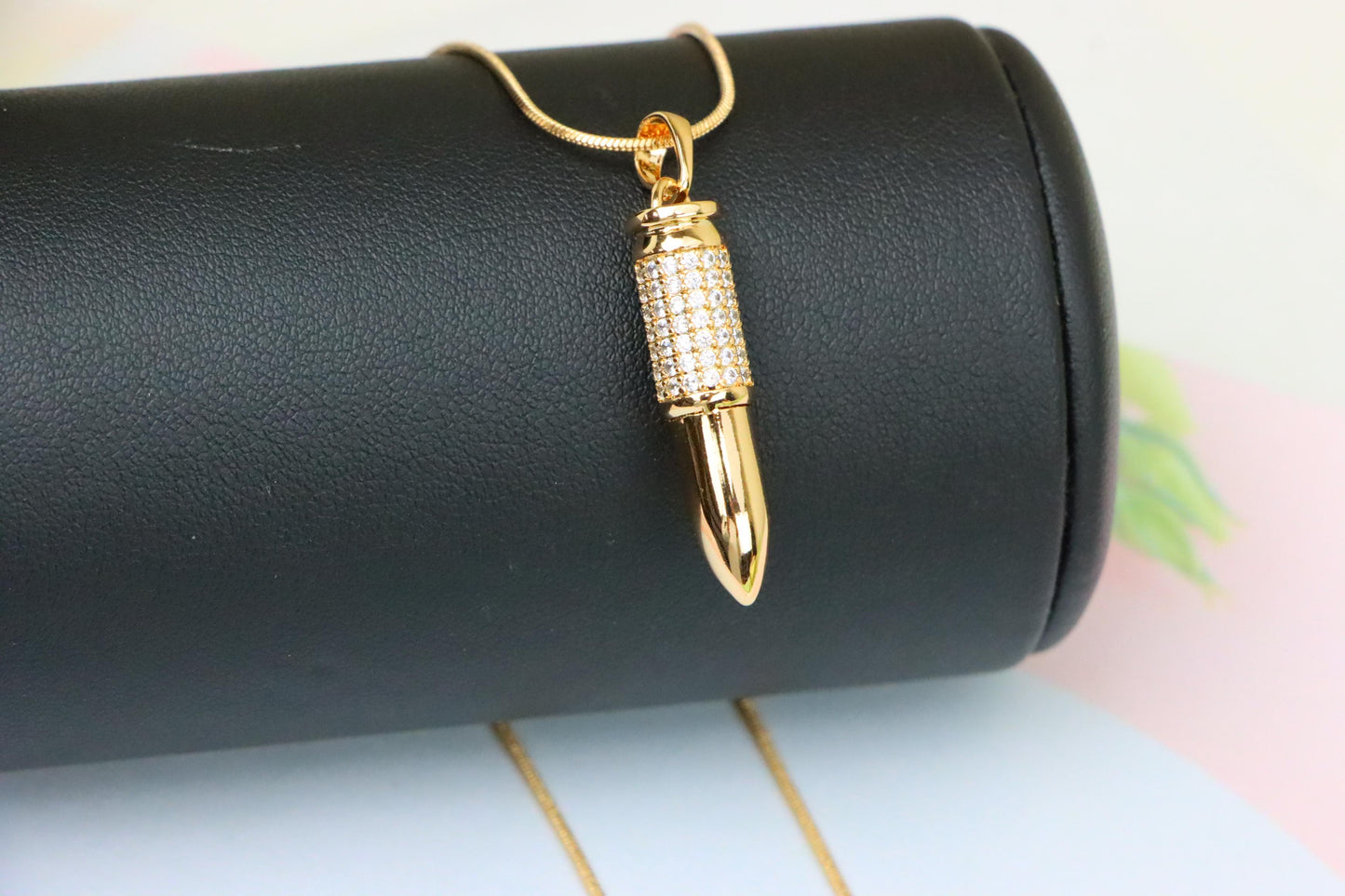 Bullet Shaped Rose Gold Pendant with Sparkling Cubic Zirconia, XPPT1475 (2137-4)