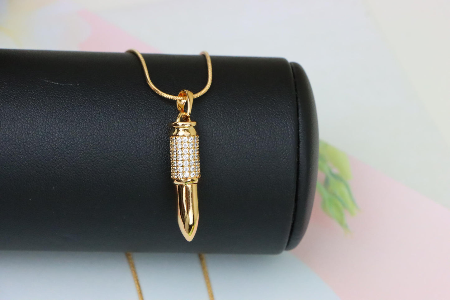 Bullet Shaped Rose Gold Pendant with Sparkling Cubic Zirconia, XPPT1475 (2137-4)