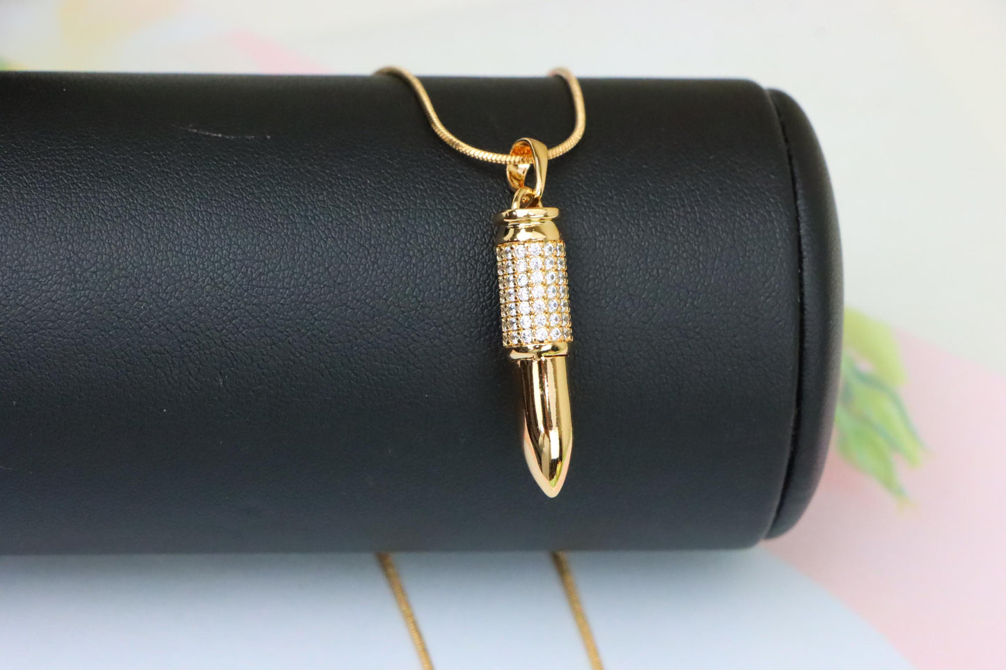 Bullet Shaped Rose Gold Pendant with Sparkling Cubic Zirconia, XPPT1475 (2137-4)
