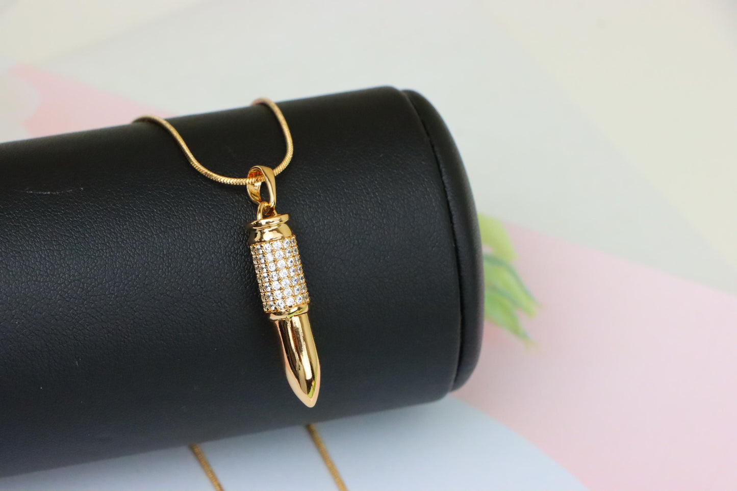 Bullet Shaped Rose Gold Pendant with Sparkling Cubic Zirconia, XPPT1475 (2137-4)