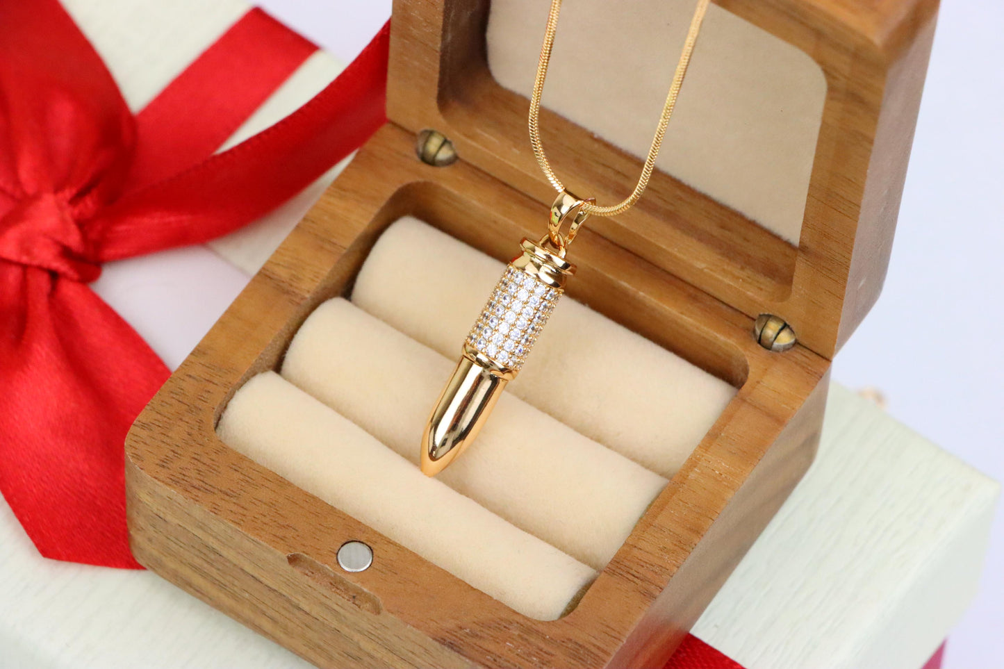 Bullet Shaped Rose Gold Pendant with Sparkling Cubic Zirconia, XPPT1475 (2137-4)