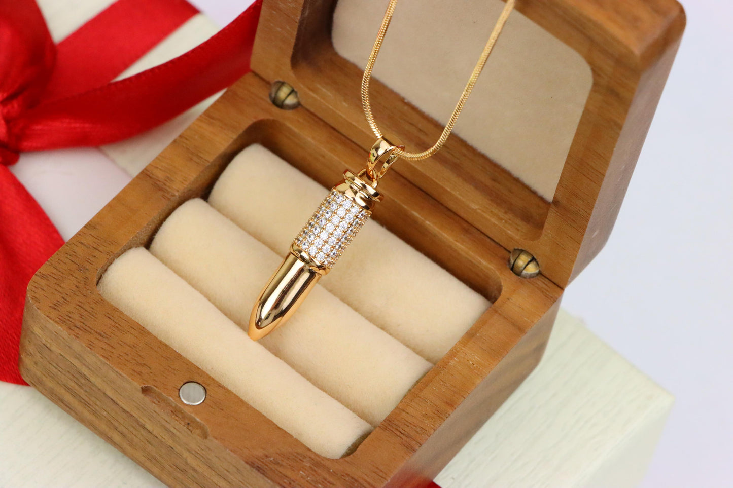 Bullet Shaped Rose Gold Pendant with Sparkling Cubic Zirconia, XPPT1475 (2137-4)