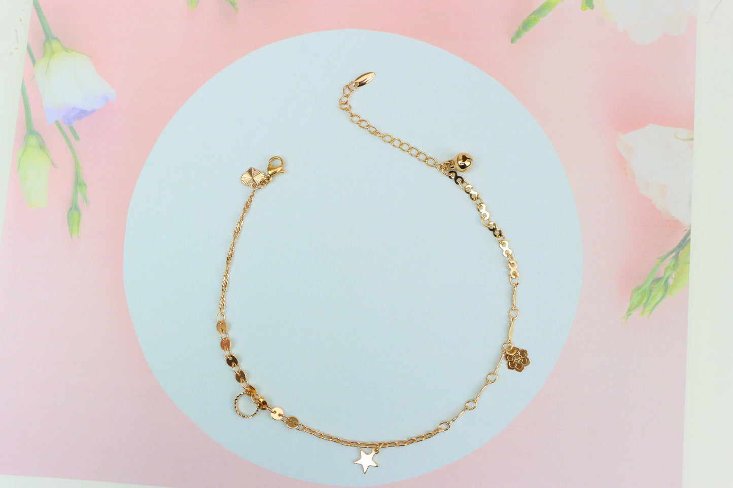 Rose Gold Anklet with Star & Charm Accents, XPAL1034 (2104-3)