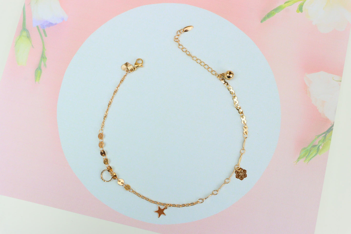 Rose Gold Anklet with Star & Charm Accents, XPAL1034 (2104-3)