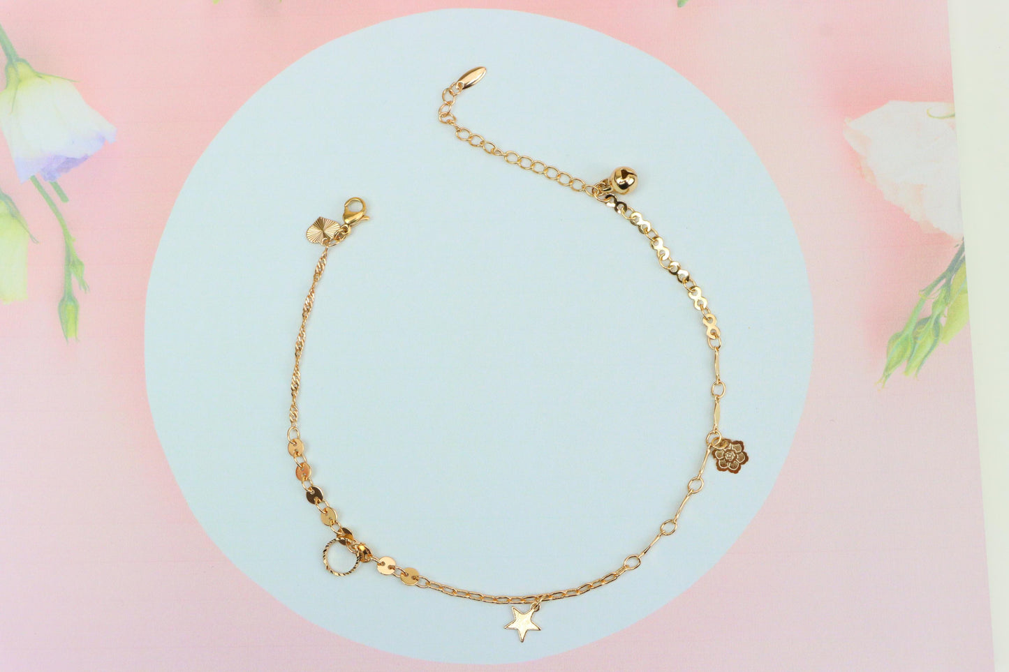 Rose Gold Anklet with Star & Charm Accents, XPAL1034 (2104-3)