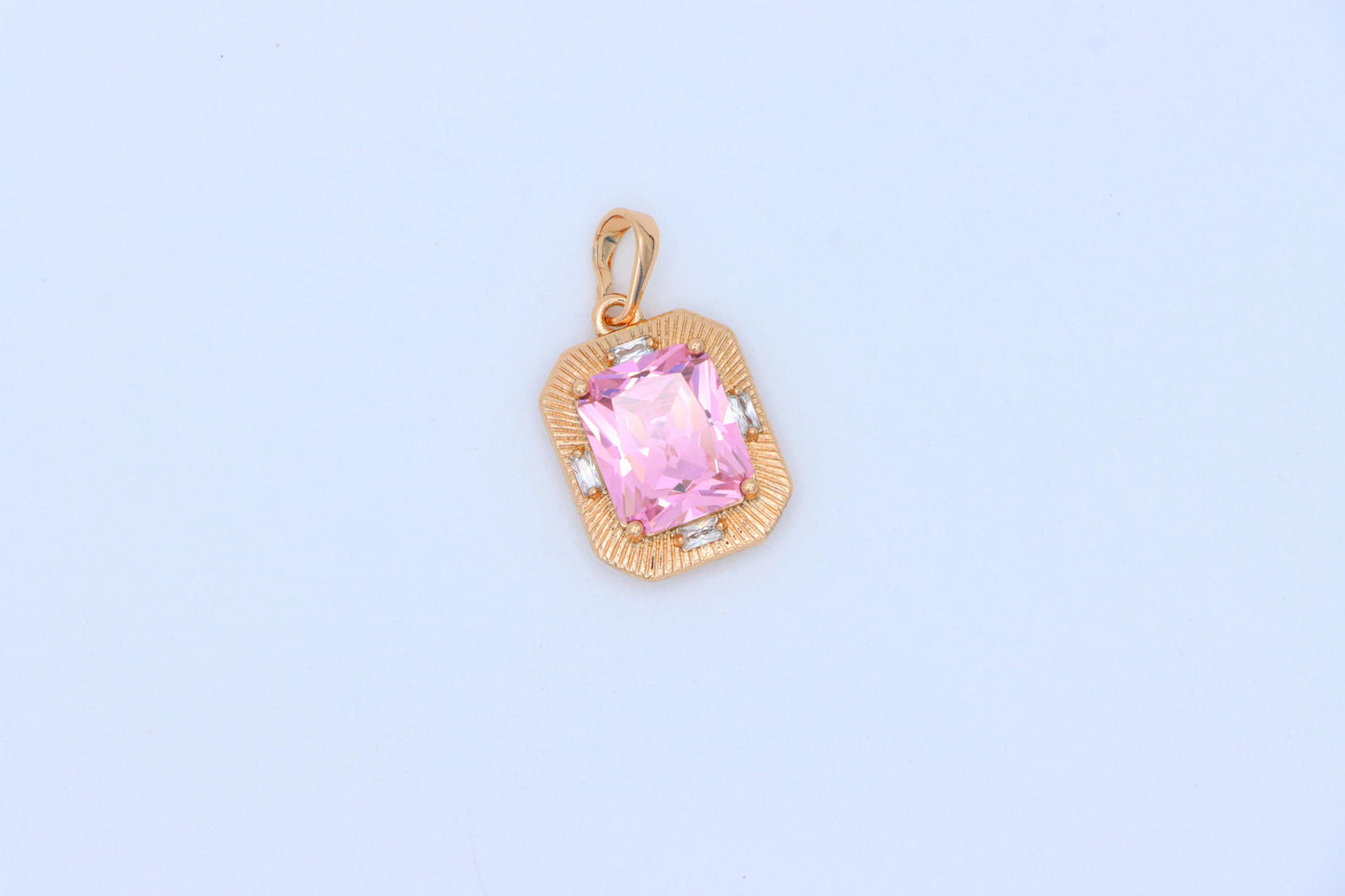Pink Sparkling Pendant with Gold Frame and Baguette Accents, XPPT1788 (2162-8)