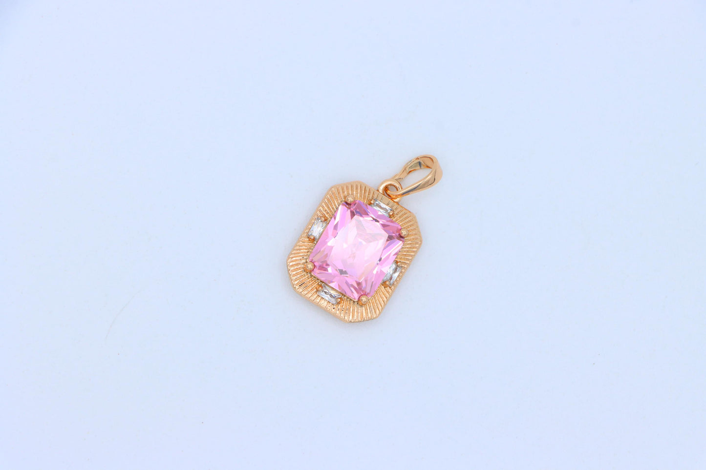 Pink Sparkling Pendant with Gold Frame and Baguette Accents, XPPT1788 (2162-8)