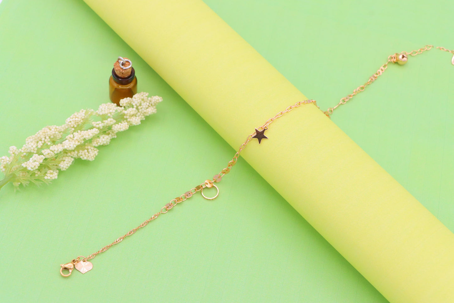 Rose Gold Anklet with Star & Charm Accents, XPAL1034 (2104-3)