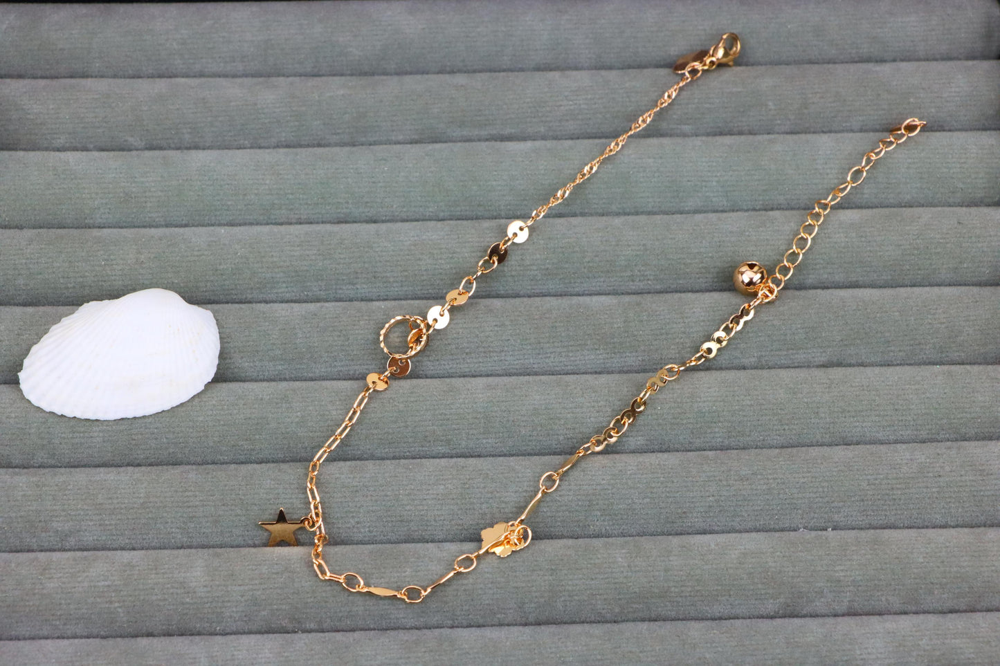 Rose Gold Anklet with Star & Charm Accents, XPAL1034 (2104-3)