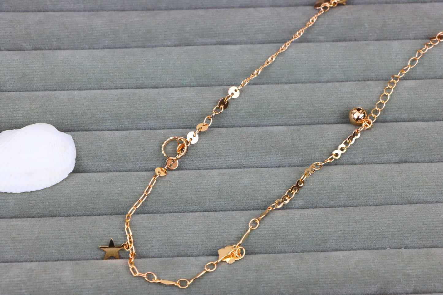 Rose Gold Anklet with Star & Charm Accents, XPAL1034 (2104-3)