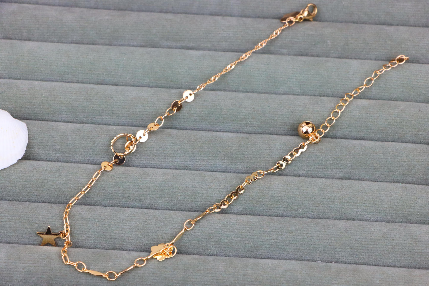 Rose Gold Anklet with Star & Charm Accents, XPAL1034 (2104-3)