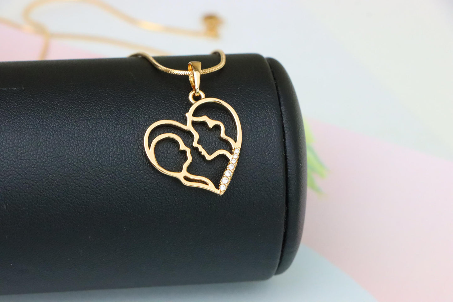 Heart Shaped Rose Gold Pendant with Mother and Child Silhouette, XPPT1476 (2137-5)