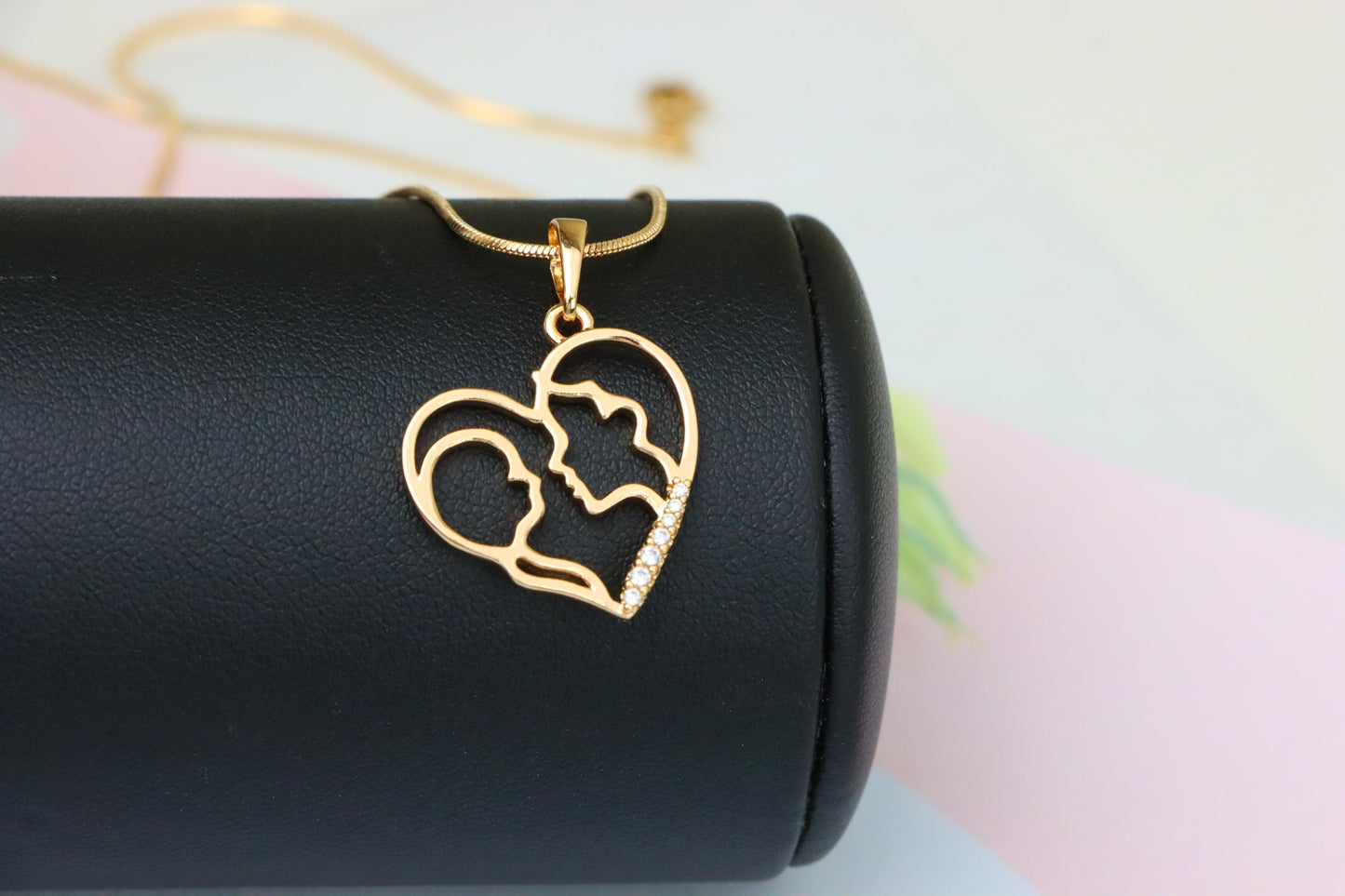 Heart Shaped Rose Gold Pendant with Mother and Child Silhouette, XPPT1476 (2137-5)