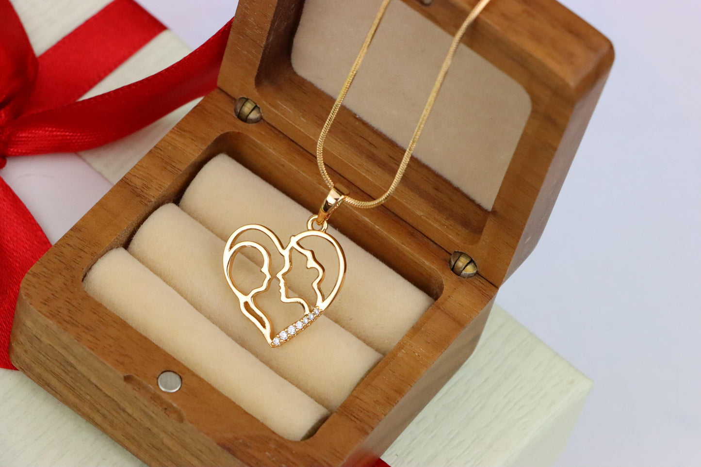Heart Shaped Rose Gold Pendant with Mother and Child Silhouette, XPPT1476 (2137-5)