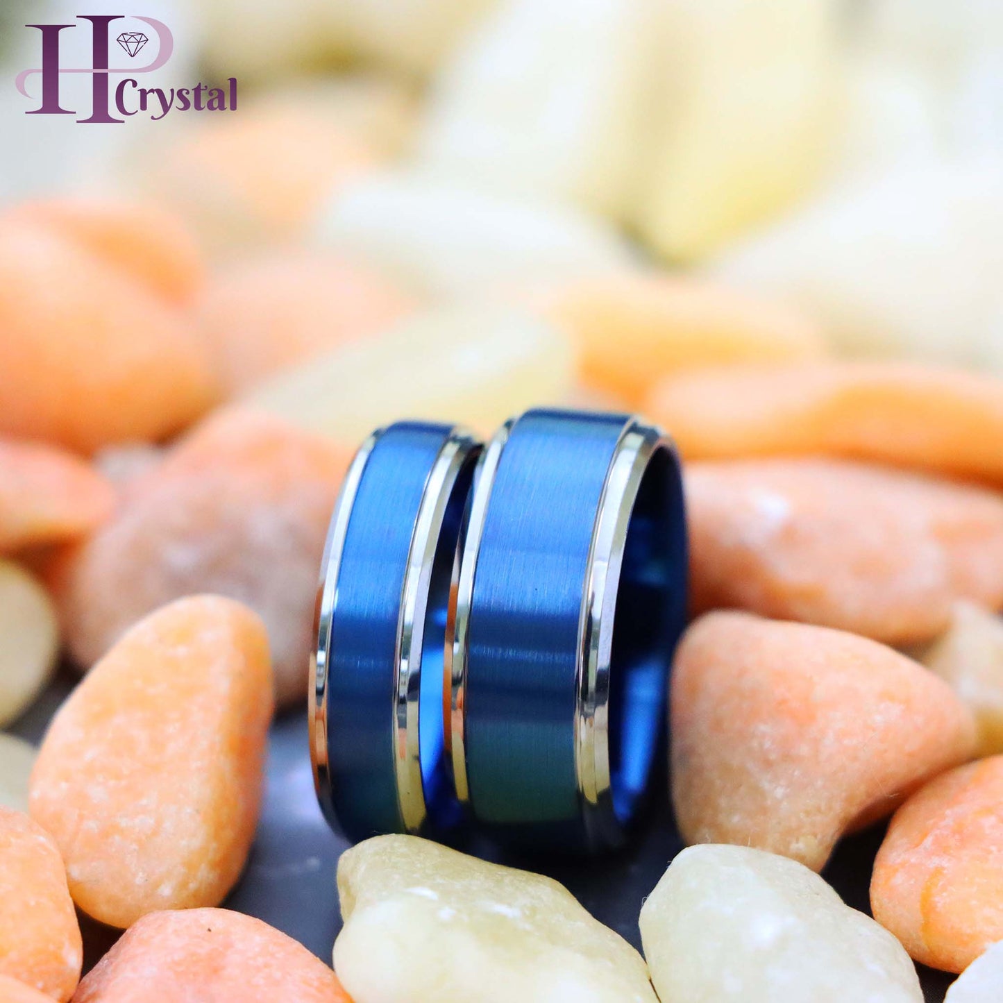 Blue IP Brushed Center High Polish Stepped/Beveled Edge Tungsten Ring