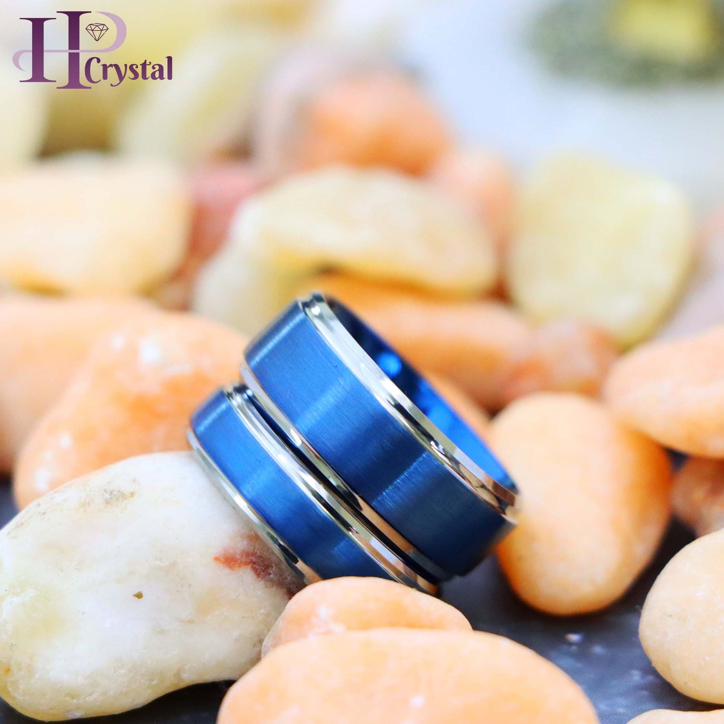 Blue IP Brushed Center High Polish Stepped/Beveled Edge Tungsten Ring