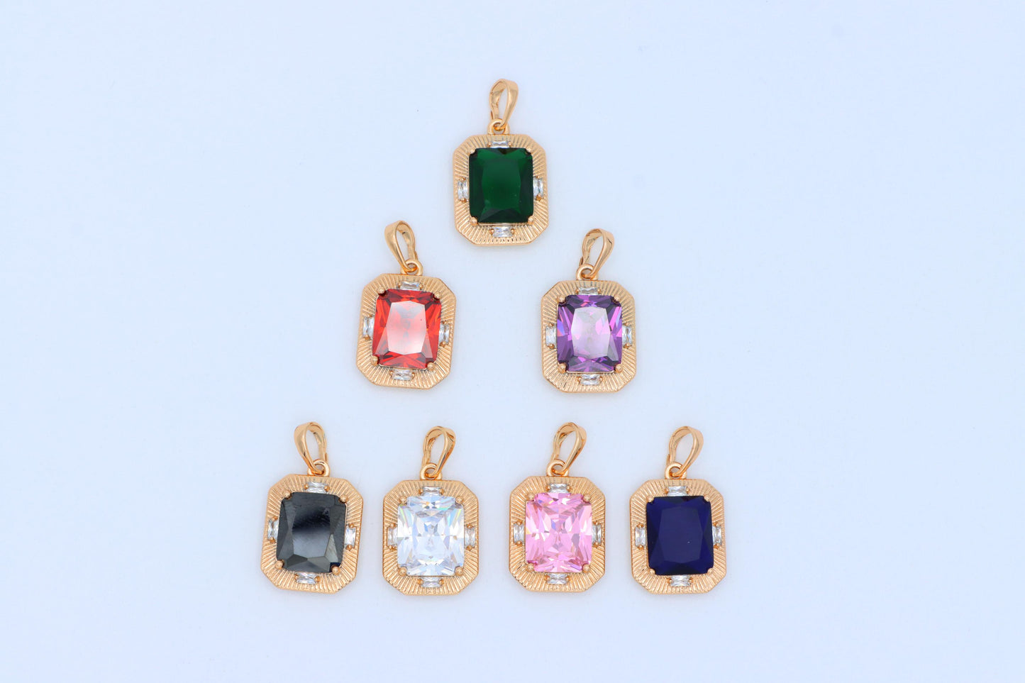 Pink Sparkling Pendant with Gold Frame and Baguette Accents, XPPT1788 (2162-8)