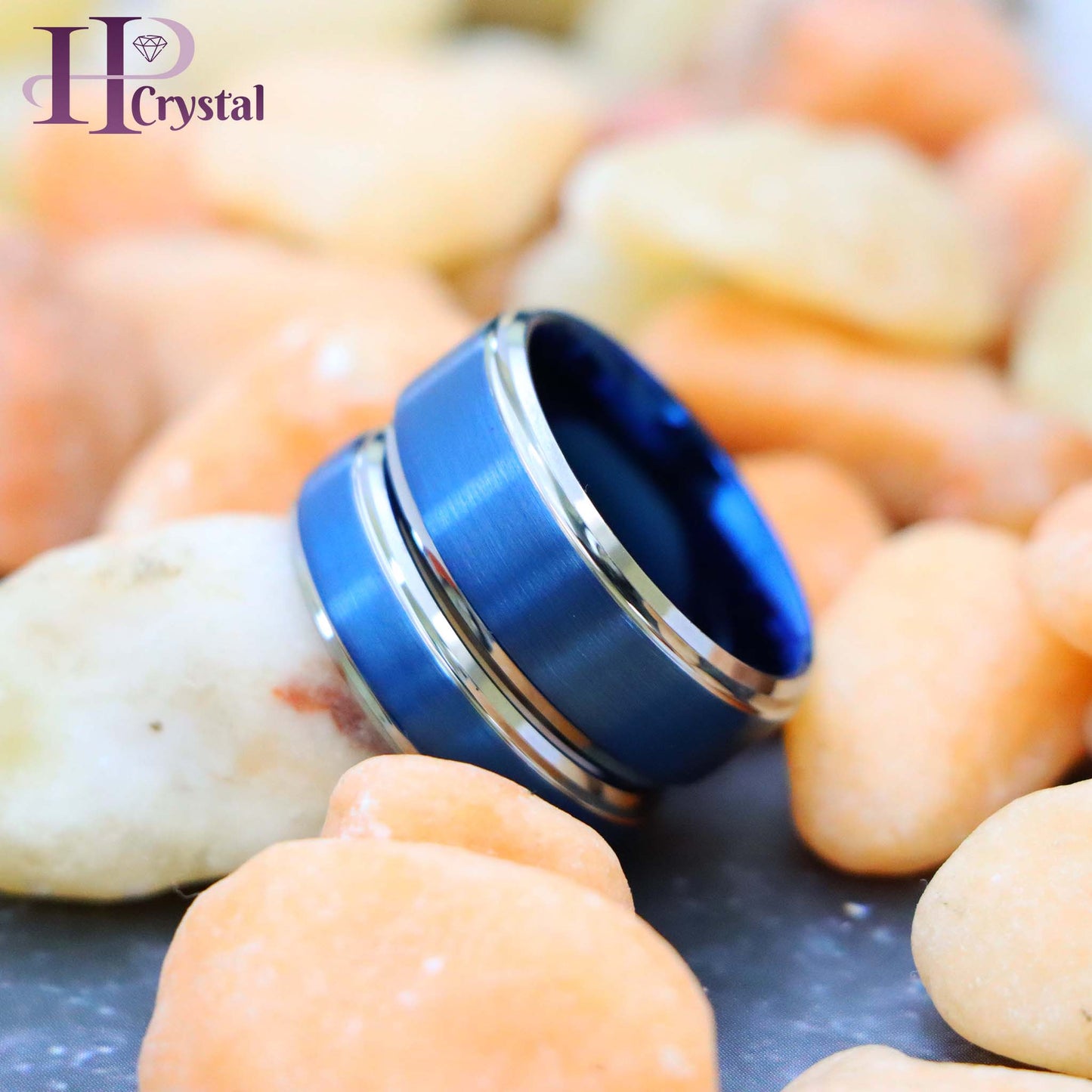 Blue IP Brushed Center High Polish Stepped/Beveled Edge Tungsten Ring