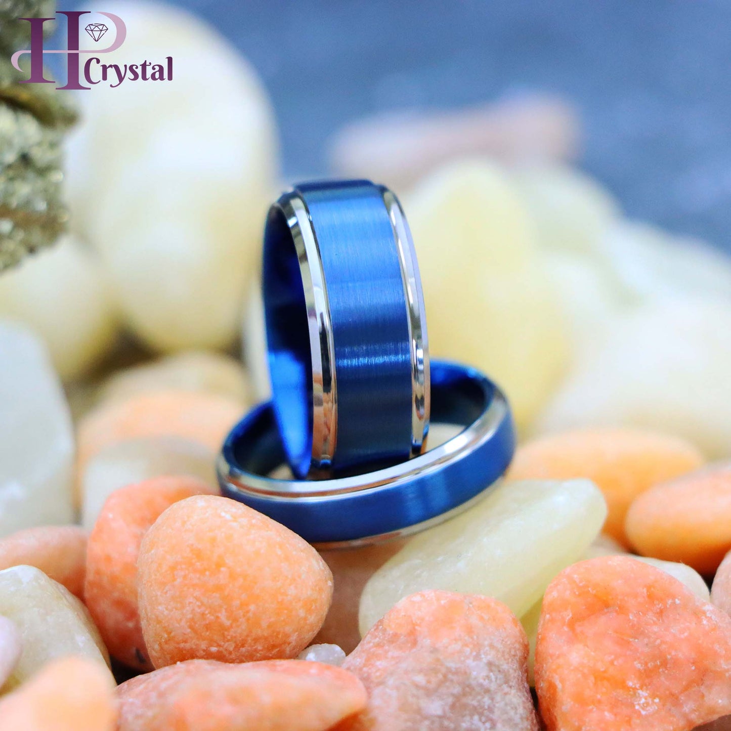 Blue IP Brushed Center High Polish Stepped/Beveled Edge Tungsten Ring