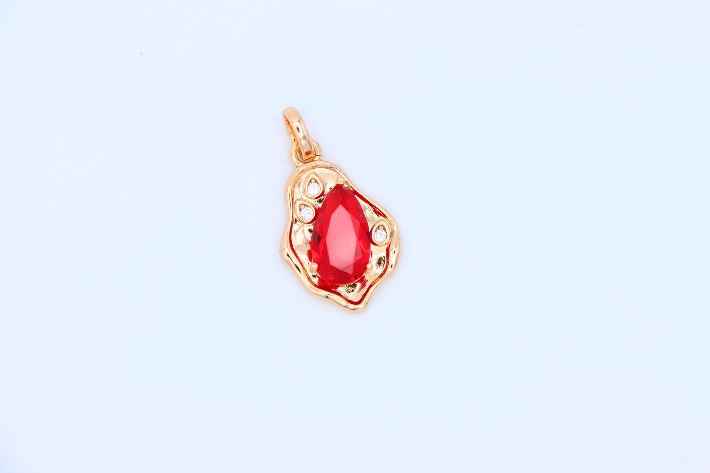 Elegant Red Teardrop Pendant with Gold Plated Irregular Frame, XPPT1729 (2162-9)