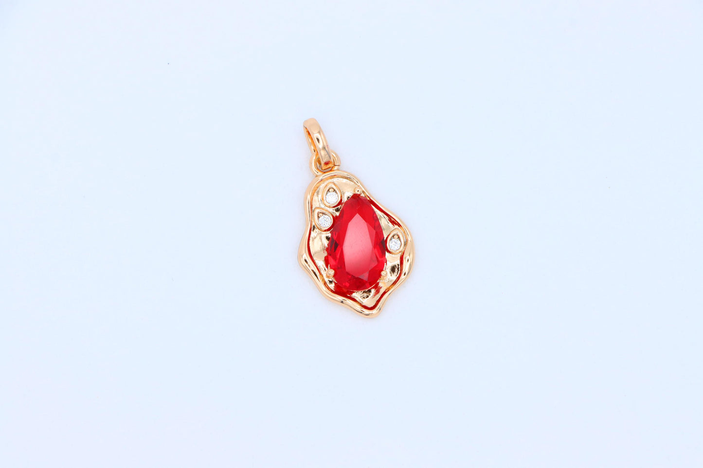 Elegant Red Teardrop Pendant with Gold Plated Irregular Frame, XPPT1729 (2162-9)