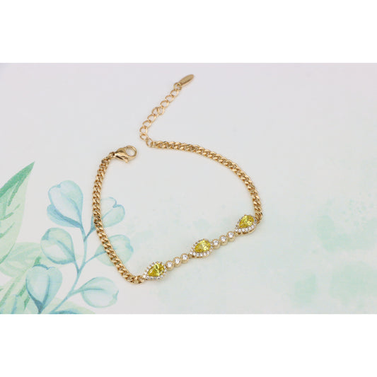 Rose Gold Bracelet with Yellow Teardrop Stones, XPBL0784 (2079-3)
