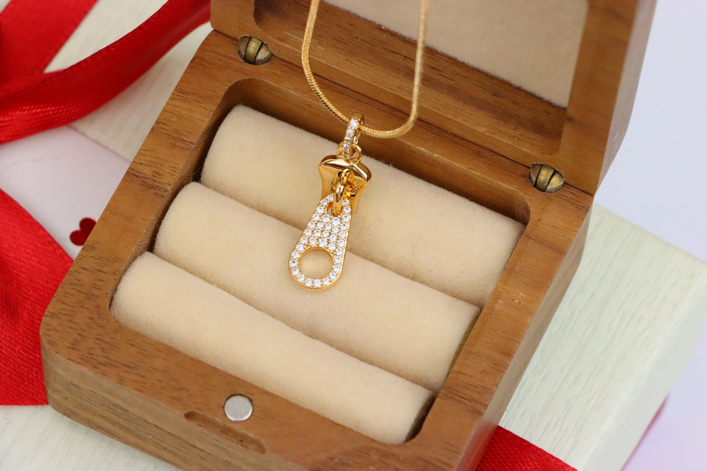 Stylish Rose Gold Zipper Shape Pendant with Sparkling Stones, XPPT1477 (2137-6)