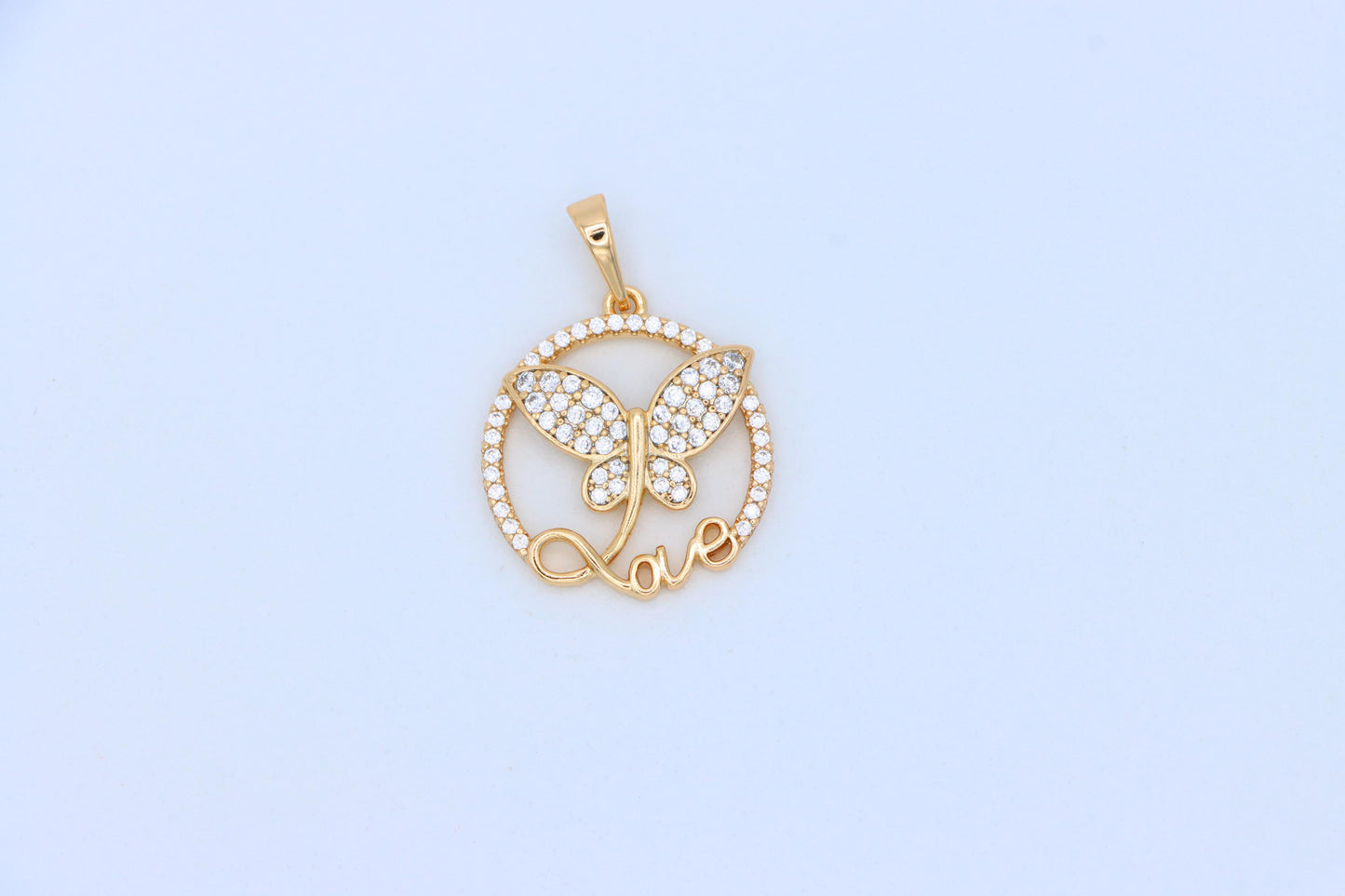 Rose Gold Butterfly Pendant with Crystals and 'Love' Design, XPPT1478 (2137-7)
