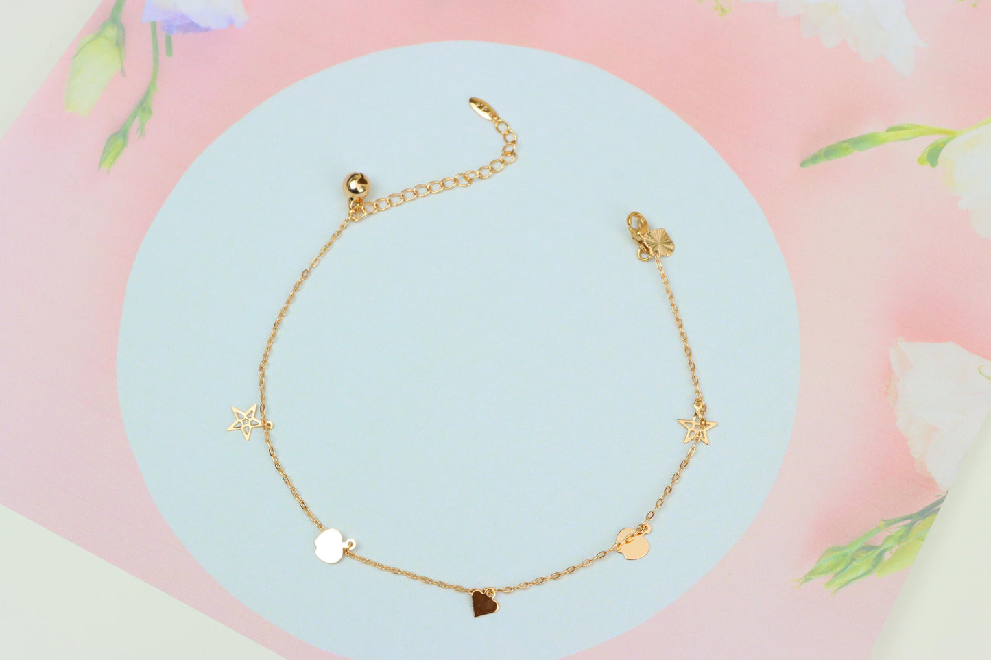 Charming Rose Gold Anklet with Heart & Star Charms, XPAL1036 (2104-5)
