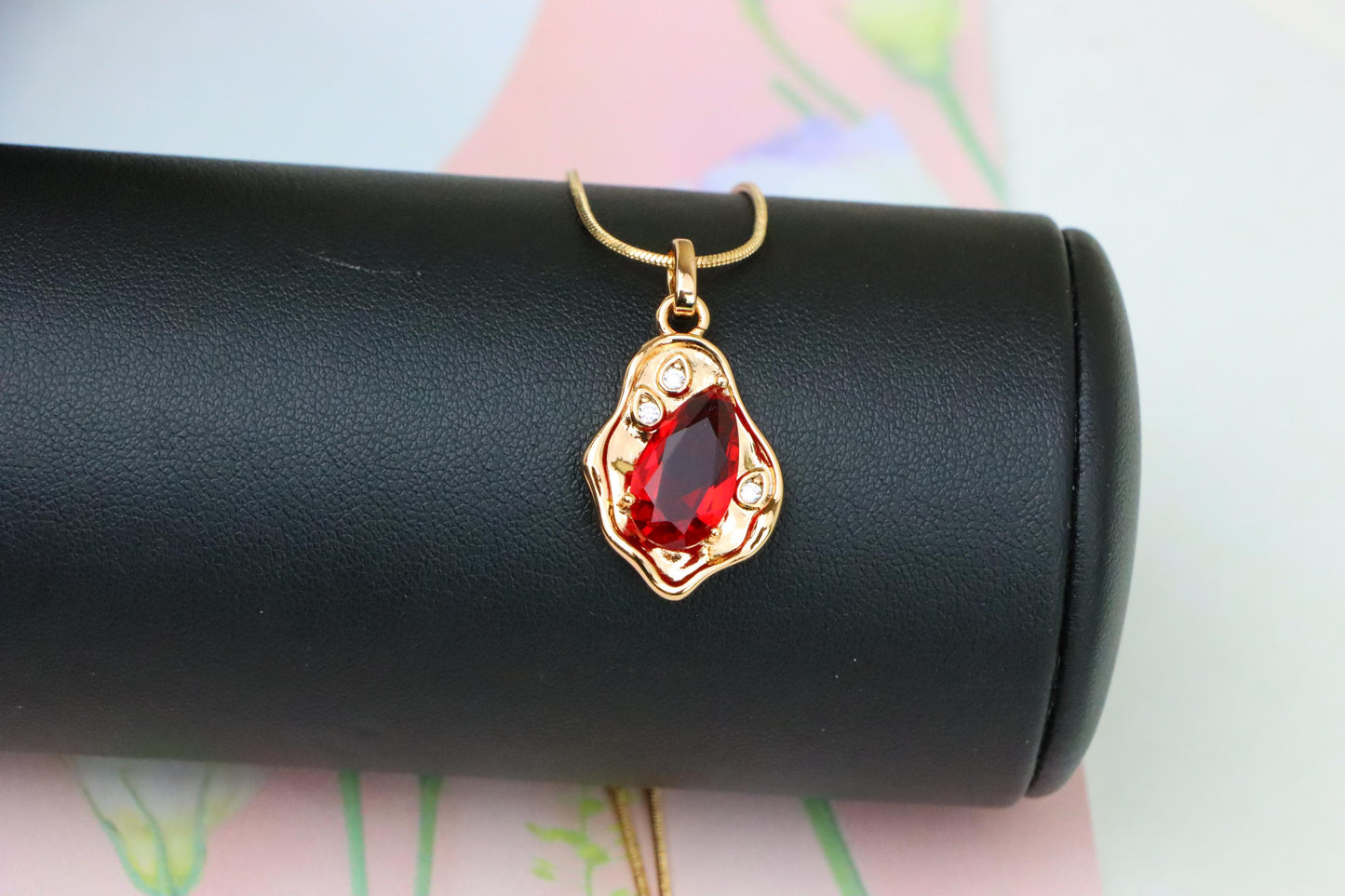 Elegant Red Teardrop Pendant with Gold Plated Irregular Frame, XPPT1729 (2162-9)