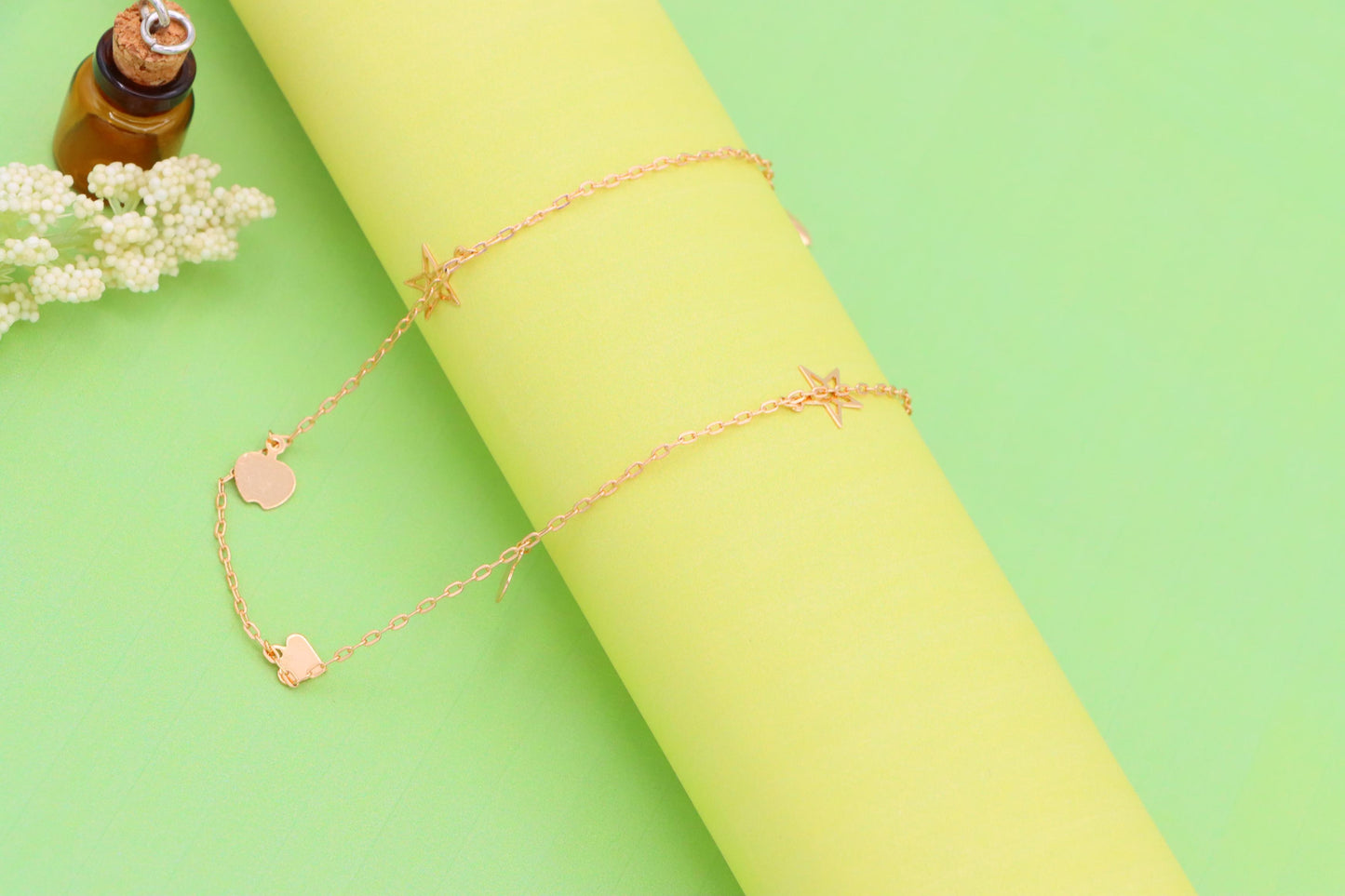 Charming Rose Gold Anklet with Heart & Star Charms, XPAL1036 (2104-5)