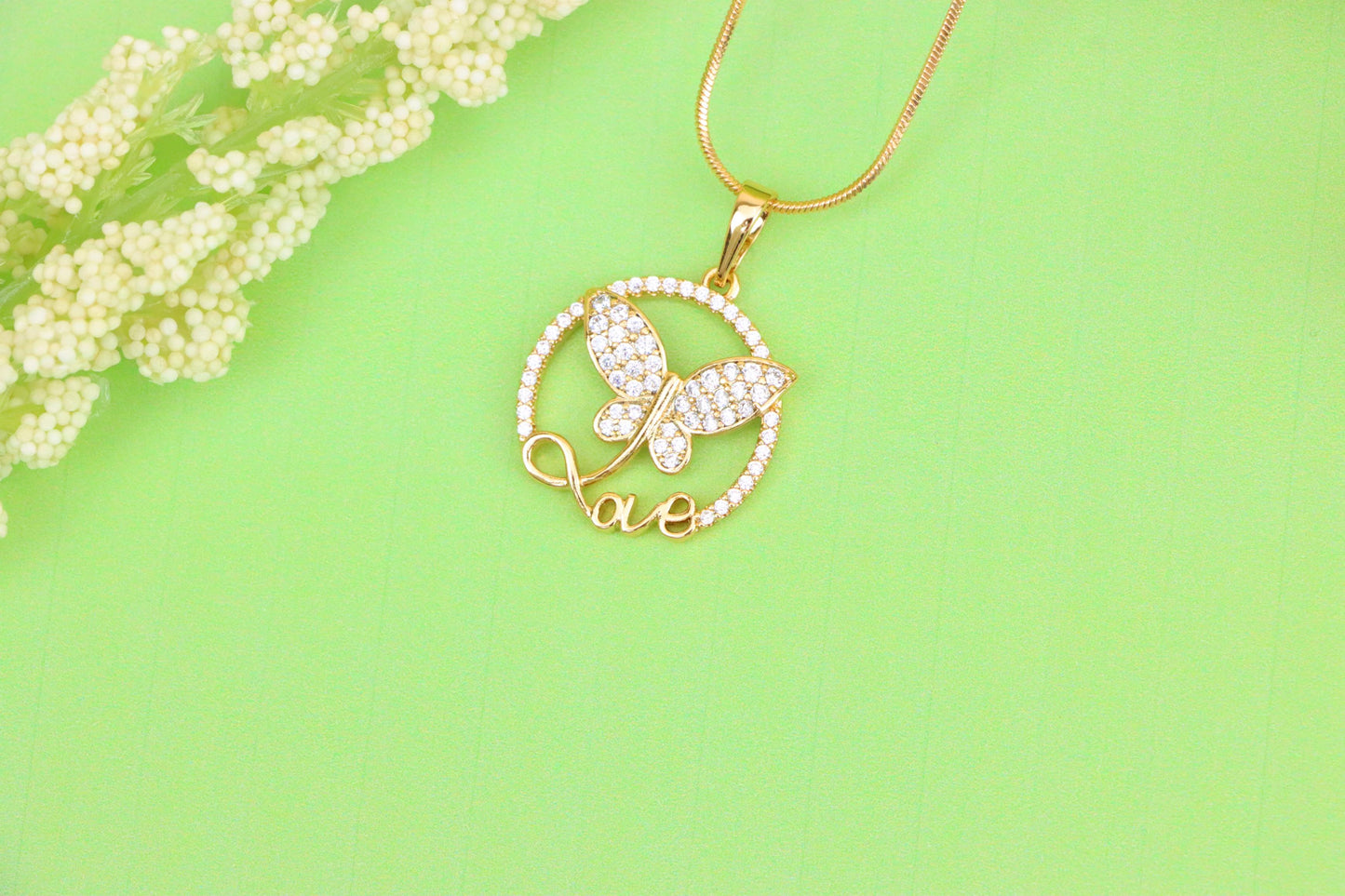 Rose Gold Butterfly Pendant with Crystals and 'Love' Design, XPPT1478 (2137-7)