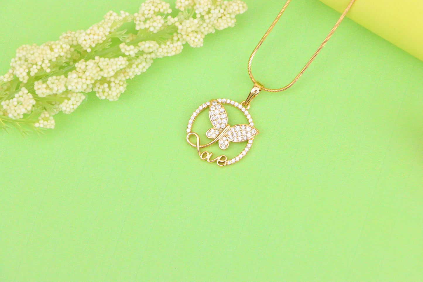Rose Gold Butterfly Pendant with Crystals and 'Love' Design, XPPT1478 (2137-7)