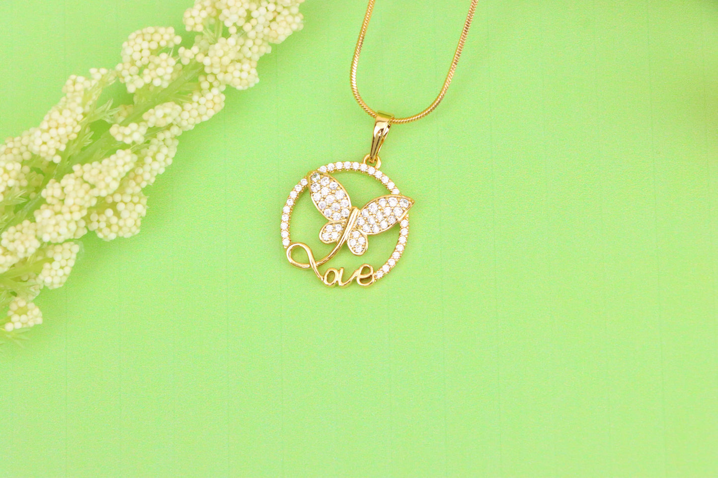Rose Gold Butterfly Pendant with Crystals and 'Love' Design, XPPT1478 (2137-7)