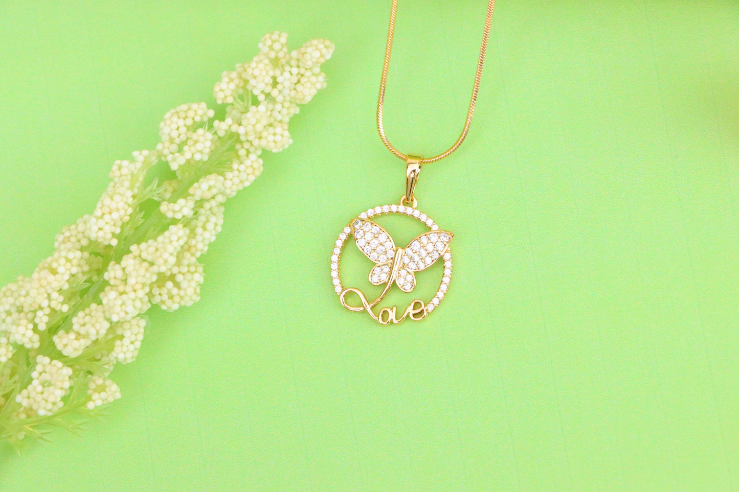 Rose Gold Butterfly Pendant with Crystals and 'Love' Design, XPPT1478 (2137-7)