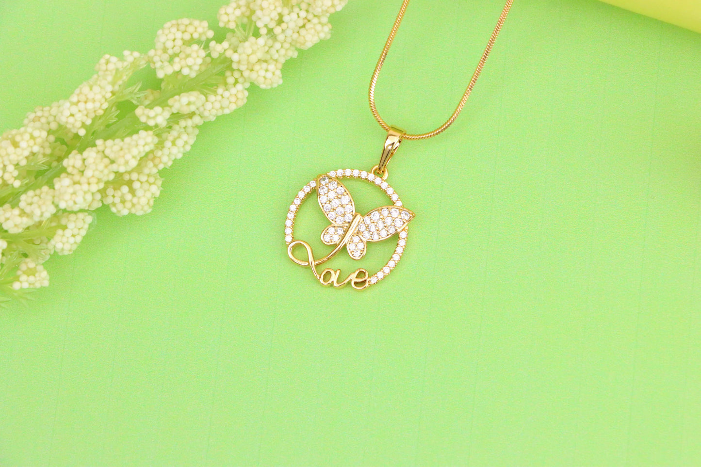 Rose Gold Butterfly Pendant with Crystals and 'Love' Design, XPPT1478 (2137-7)