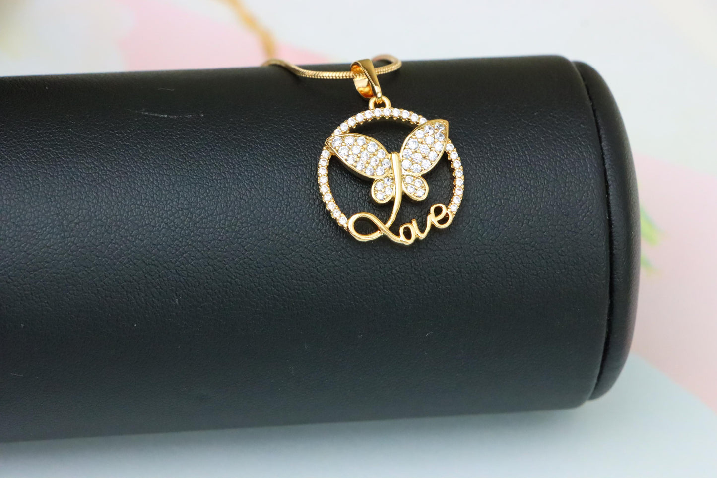 Rose Gold Butterfly Pendant with Crystals and 'Love' Design, XPPT1478 (2137-7)