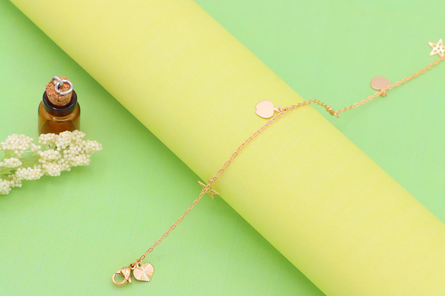 Charming Rose Gold Anklet with Heart & Star Charms, XPAL1036 (2104-5)