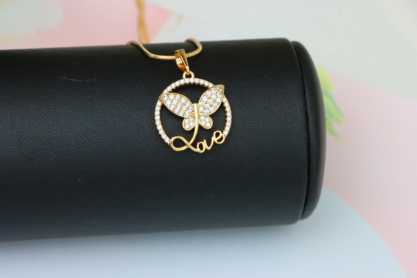 Rose Gold Butterfly Pendant with Crystals and 'Love' Design, XPPT1478 (2137-7)