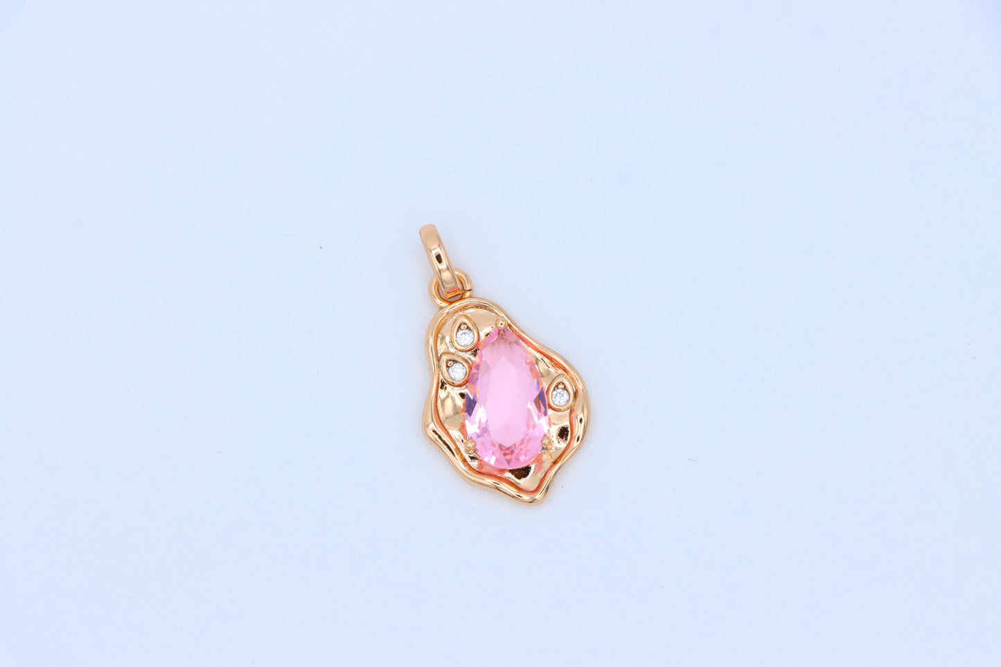 Delicate Pink Teardrop Pendant in Gold Plated Artistic Frame, XPPT1730 (2162-9)