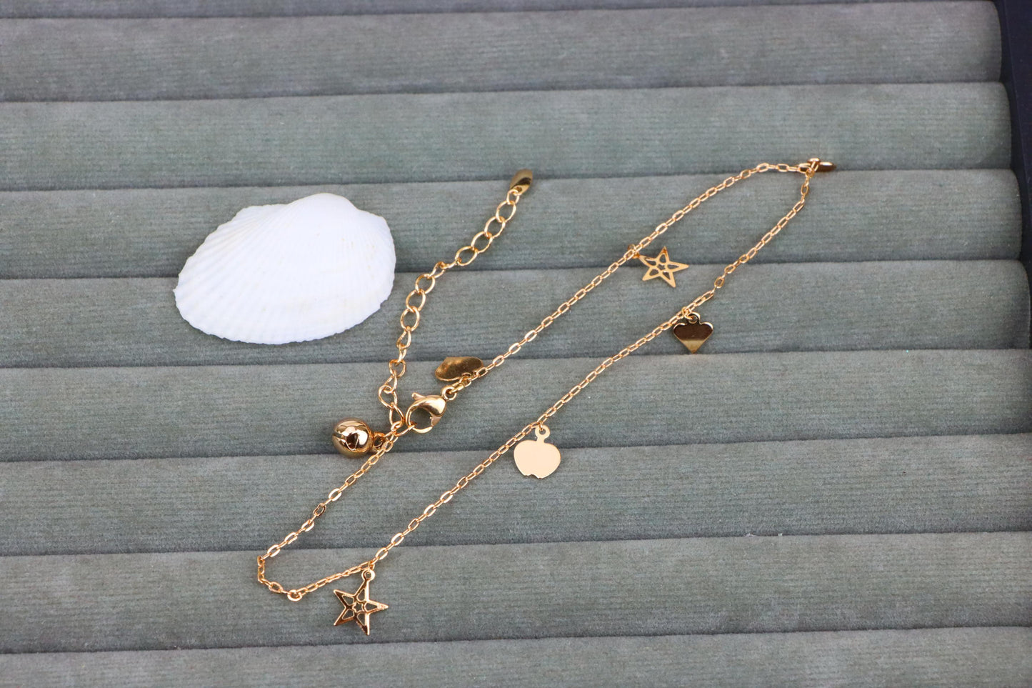 Charming Rose Gold Anklet with Heart & Star Charms, XPAL1036 (2104-5)